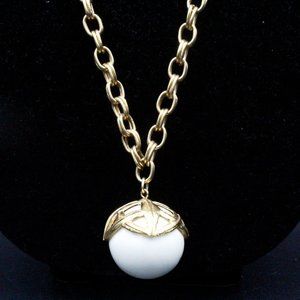 Monet Signed Designer White Ball Round Summer Beach Vibe Chain Link Necklace